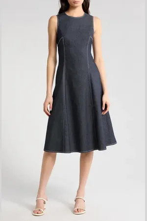 Vince Camuto Denim Fit & Flare Midi Dress in at Nordstrom, Size 8
