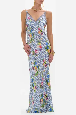 Camilla V Neck Full Length Bias Slip Dress at Nordstrom, Size Medium Au