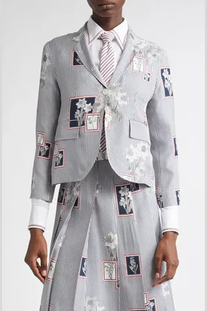 Thom Browne Framed Floral Print Fit 3 High Armhole Silk Twill Sport Coat in at Nordstrom, Size 0 Us