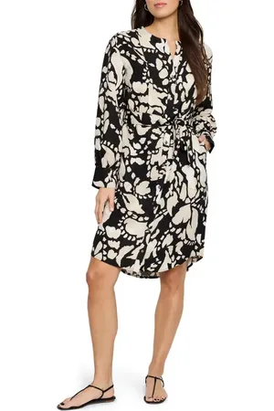 NIC+ZOE Evening Petal Long Sleeve Linen Blend Dress in at Nordstrom, Size Small