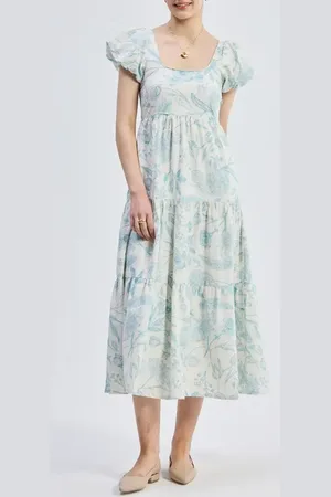 Reistor Puff Sleeve Tiered Maxi Dress in Blue Florals in at Nordstrom, Size Medium