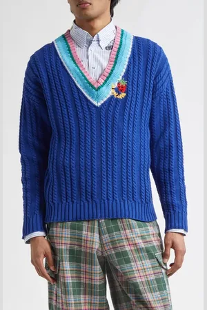 Sky High Farm Gender Inclusive Cable Knit V-Neck Sweater in at Nordstrom, Size X-Large