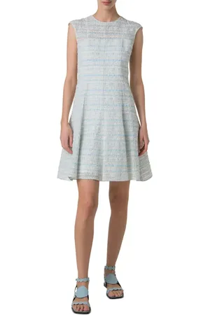 AKRIS Ribbon Tweed Sleeveless Fit & Flare Minidress in at Nordstrom, Size 4