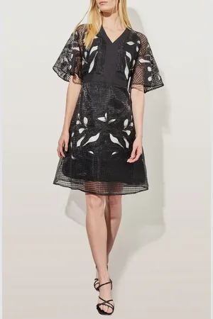 Ming Wang Floral Appliqu?? Open Lace A-Line Dress in at Nordstrom, Size Large