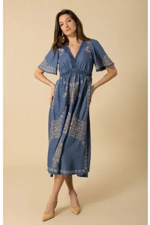 Hale Bob Katalina Embroidered Chambray Dress in at Nordstrom, Size Small
