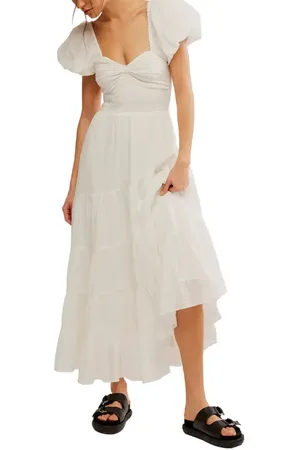 Free People Sundrenched Smocked Puff Sleeve Maxi Dress in at Nordstrom, Size X-Small