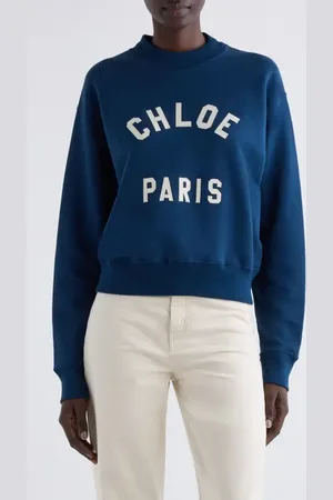 Chloé Paris Logo Appliqu?? Cotton Fleece Crop Sweatshirt in at Nordstrom, Size Small