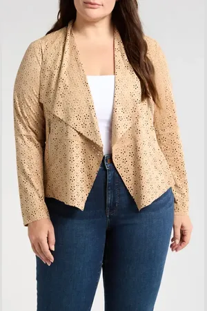 BAGATELLE Perforated Floral Faux Suede Drape Jacket in at Nordstrom, Size 2X
