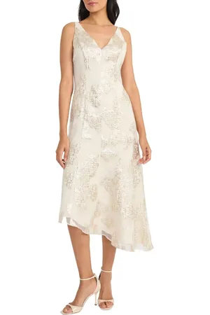 MAGGY Floral Sequin Asymmetric Midi Dress in at Nordstrom, Size 10