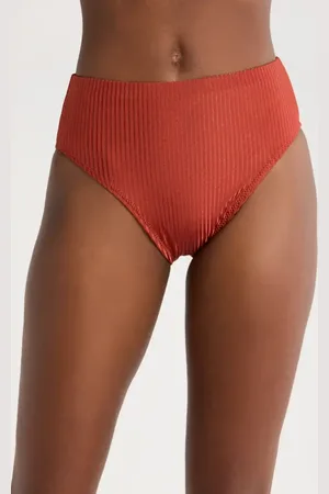 Robin Piccone Angela High Waist Rib Bikini Bottoms in at Nordstrom, Size Medium