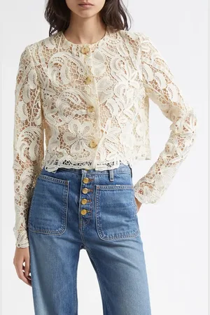 ULLA JOHNSON Caris Floral Lace Linen Jacket in at Nordstrom, Size 0