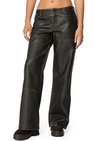 Edikted Wide Leg Washed Faux Leather Pants in at Nordstrom, Size X-Large
