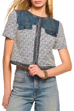 Ramy Brook Libby Denim & Tweed Crop Jacket in at Nordstrom, Size Small