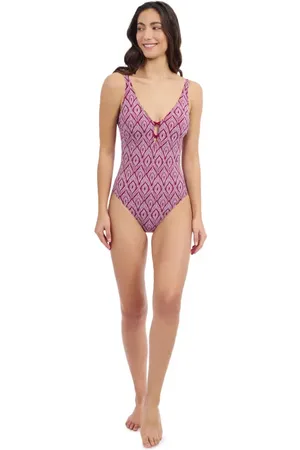 gottex Plume V Neck Deep Plunge One Piece in Brick White at Nordstrom, Size 10