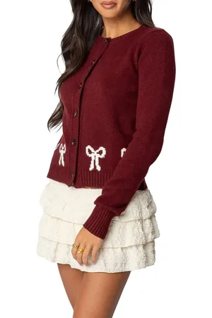 Edikted Rona Intarsia Bow Cardigan in at Nordstrom, Size X-Small
