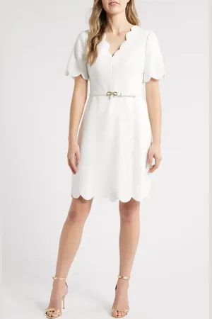 Eliza J Scalloped Short Sleeve A-Line Dress in at Nordstrom, Size 4