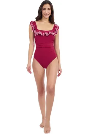 gottex Lola Square Neck Laser Ruffle One-Piece in at Nordstrom, Size 14