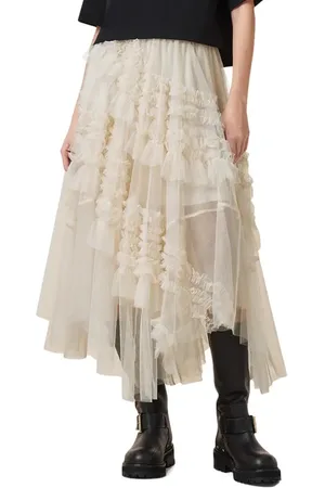 AllSaints Jen Asymmetric Hem Tulle Skirt in at Nordstrom, Size 10 Us