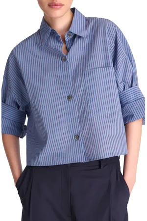 TWP Next Ex Stripe Crop Button-Up Shirt in at Nordstrom, Size Medium