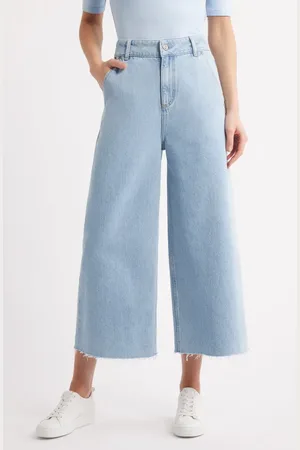 HUGO BOSS Sorecerous Raw Hem Crop Wide Leg Jeans in at Nordstrom, Size 30