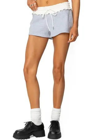 Edikted Isolde Ruffle Waist Drawstring Sweat Shorts in at Nordstrom, Size X-Large