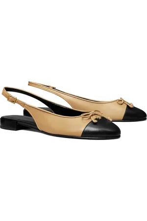Tory Burch Slingback Cap Toe Flat in Ginger Shortbread /Black at Nordstrom, Size 10.5
