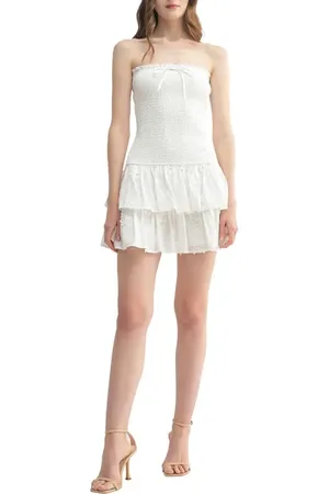 ALL IN FAVOR Strapless Smocked Ruffle Hem Minidress in at Nordstrom, Size X-Large