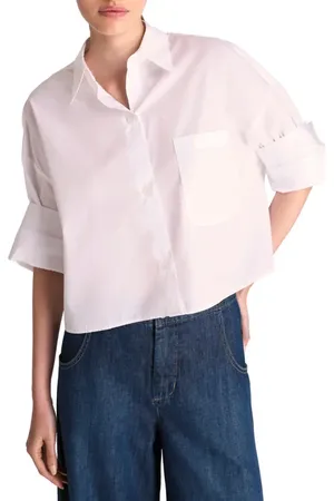 TWP Next Ex Cotton Crop Button-Up Shirt in at Nordstrom, Size Xx-Small