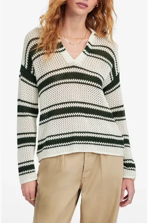 Madewell Stripe Johnny Collar Open Stitch Sweater in at Nordstrom, Size X-Large