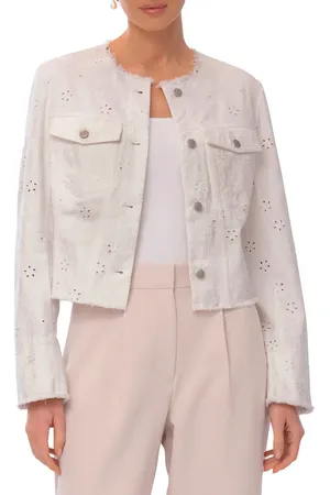 BAGATELLE Fray Edge Cotton Eyelet Trucker Jacket in at Nordstrom, Size Small