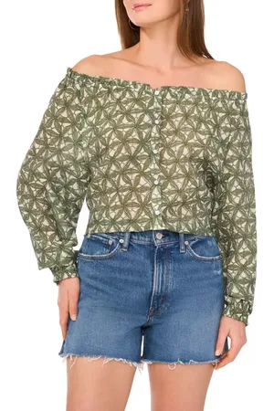 Vince Camuto Floral Off the Shoulder Button-Up Shirt in at Nordstrom, Size Small