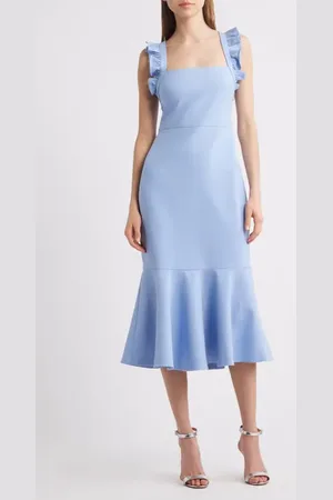 LIKELY Hara Ruffle Strap Midi Dress in at Nordstrom, Size 2