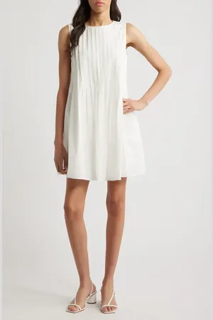 Charles Henry Pleated Sleeveless Cotton Minidress in at Nordstrom, Size Medium