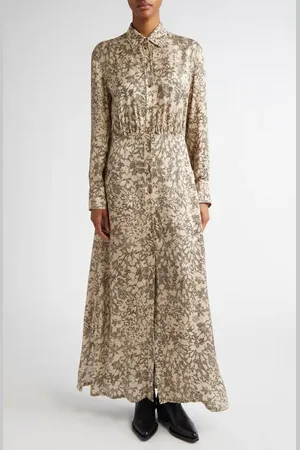 Golden Goose Print Long Sleeve Satin Maxi Shirtdress in at Nordstrom, Size 0 Us