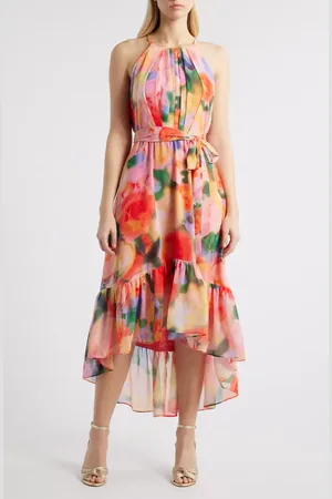 Vince Camuto Floral High-Low Chiffon Dress in at Nordstrom, Size 14