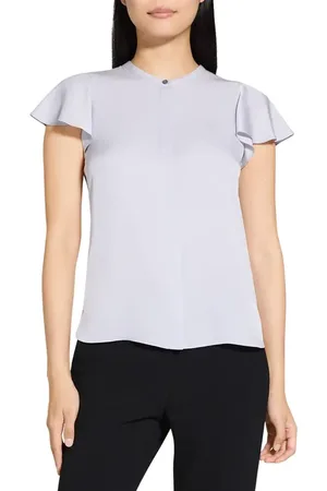 THEORY Tp Mod Flounce Sleeve Silk Blouse in at Nordstrom, Size Petite