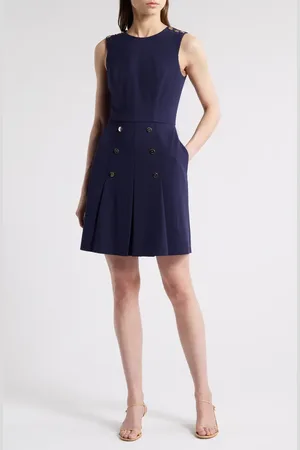 Tahari ASL Button Detail Sleeveless Crepe Dress in at Nordstrom, Size 12