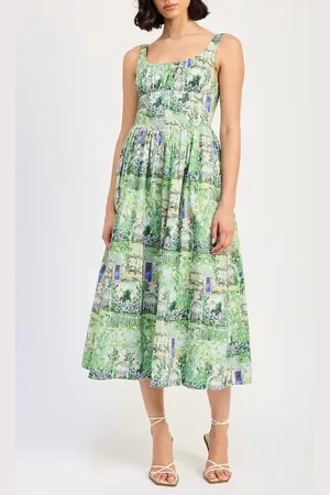 En Saison Molly Corset Cotton Midi Sundress in at Nordstrom, Size Large