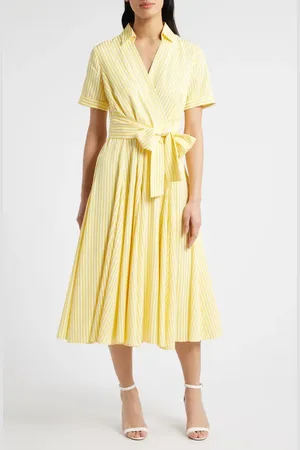 Tahari ASL Stripe Tie Waist Poplin Midi Shirtdress in at Nordstrom, Size 2