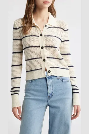 Frame The Shrunken Stripe Cotton Blend Cardigan in at Nordstrom, Size Large
