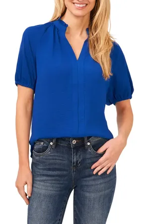 CE&CE Ruffle Split Neck Blouse in at Nordstrom, Size Xx-Small