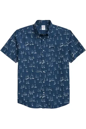 Brooks Brothers Boat Print Short Sleeve Cotton Button-Down Shirt in at Nordstrom, Size Large