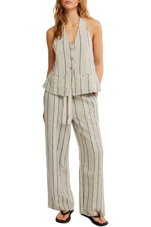 Free People Take Me To Paris Stripe Halter Vest & Pants Set in at Nordstrom, Size Large
