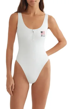 Ralph Lauren Zip-Up One-Piece Swimsuit in at Nordstrom, Size Large