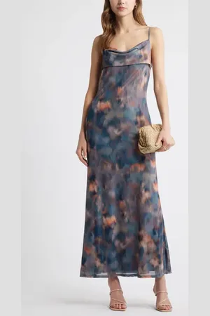 Open Edit Print Mesh Maxi Dress in at Nordstrom, Size Large