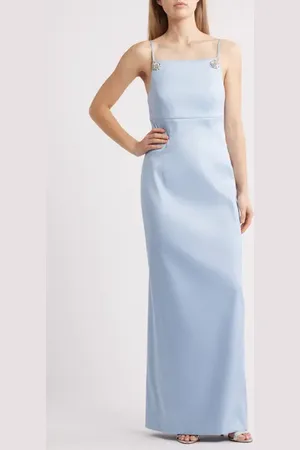 Sachin & Babi Pryce Crystal Strap Detail Vertical Stretch Mikado Column Gown in at Nordstrom, Size 4