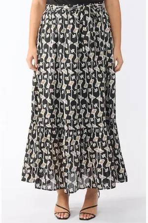 Estelle Sea Lily Belted Tiered Cotton Maxi Skirt in at Nordstrom, Size 20W