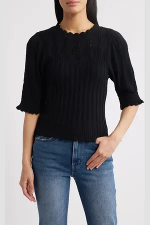 Wit & Wisdom Mixed Stitch Elbow Sleeve Sweater in at Nordstrom, Size Large