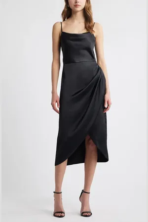 Open Edit Cowl Neck Satin Midi Dress in at Nordstrom, Size Xx-Small
