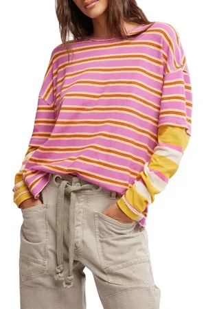 Free People Nina Stripe Layered Long Sleeve Cotton T-Shirt in at Nordstrom, Size Medium